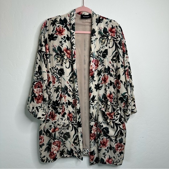 The Kooples Nude Silk Blend Moody Boho Velvet Floral Kimono One Size - Picture 7 of 14